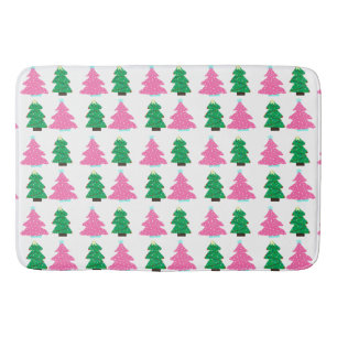 Green and Pink Christmas Trees Bath Mat