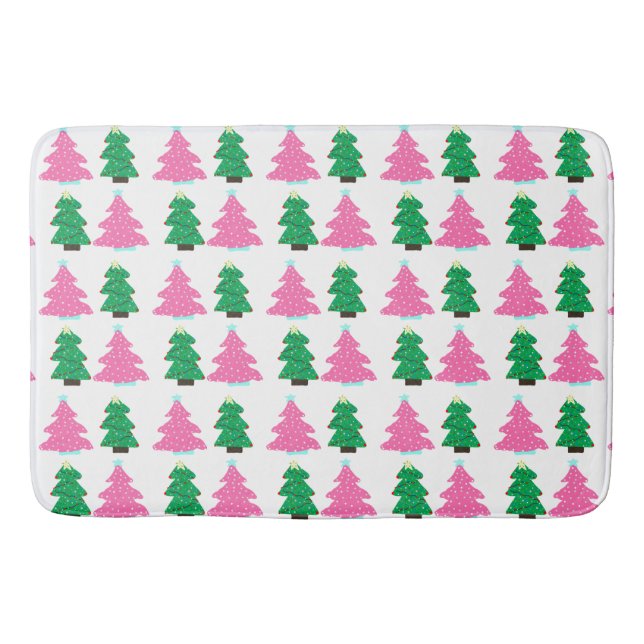 Green and Pink Christmas Trees  Bath Mat (Front)