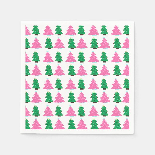 Green and Pink Christmas Trees  Napkin (Front)