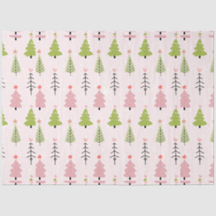 Green and Pink Christmas Trees Stars Christmas Tissue Paper