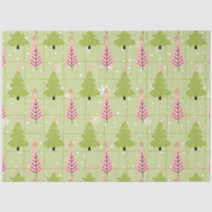 Green and Pink Christmas Trees Stars Christmas Tissue Paper