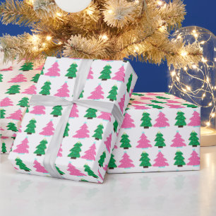 Green and Pink Christmas Trees Wrapping Paper
