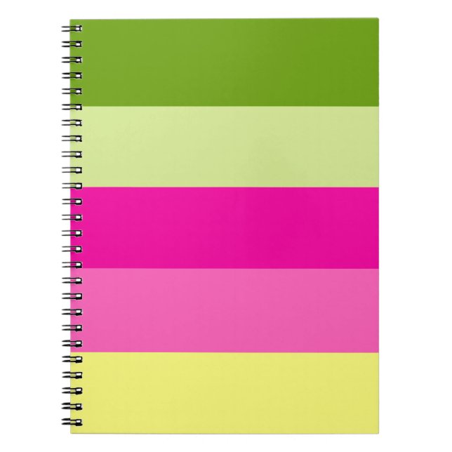 Green and Pink Color Block Striped Notebook (Front)