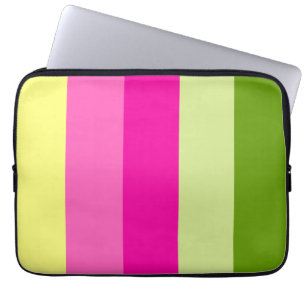 Green and Pink Colour Block Striped Laptop Case