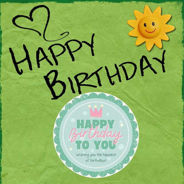 Green and Pink Colourful Playful Birthday Greeting Classic Round Sticker (Creator Uploaded)