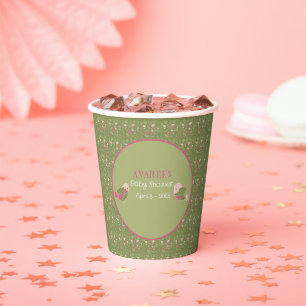 Green and Pink Cute Birds Baby Shower Paper cup