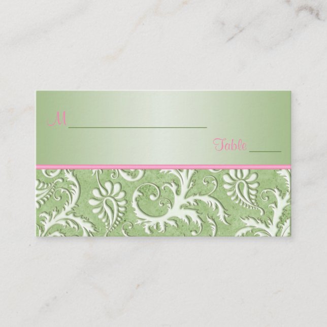 Green and Pink Damask Placecards (Front)