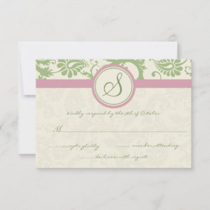 Green and Pink Damask Wedding RSVP