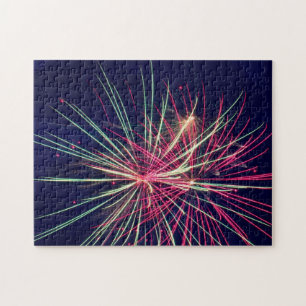Green and Pink fireworks Jigsaw Puzzle