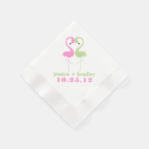 Green and Pink Flamingos Beach Wedding Napkin
