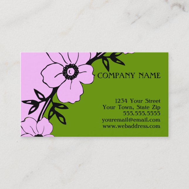 Green and Pink Floral Business Cards (Front)
