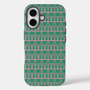 Green and Pink Floral Line Art Pattern iPhone 16 Case