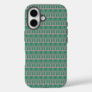 Green and Pink Floral Line Art Pattern iPhone 16 Case