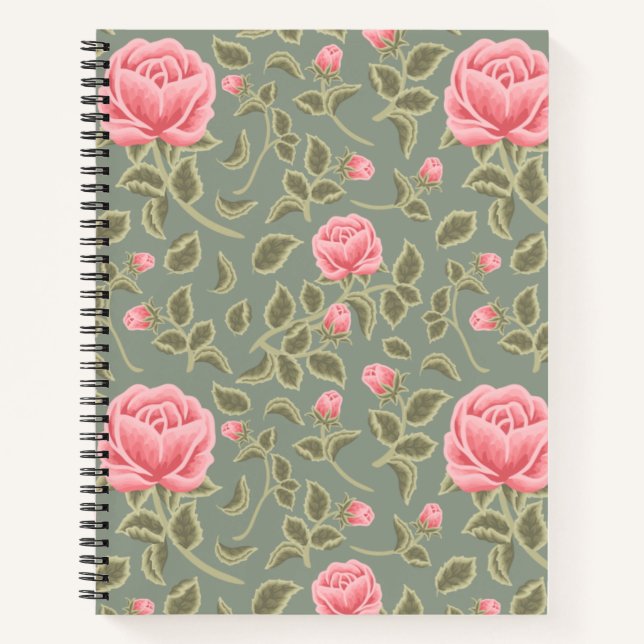 Green and Pink Floral Notebook (Front)