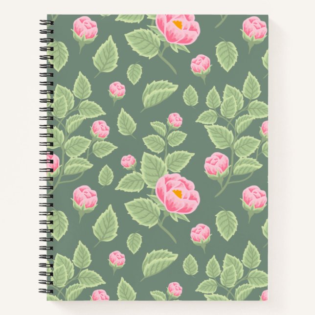 Green and Pink Floral  Notebook (Front)