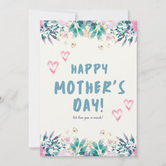 Green and Pink Floral Watercolor Happy Mothers Day Card