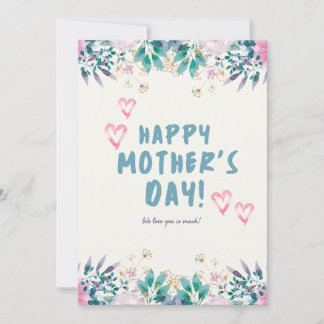 Green and Pink Floral Watercolor Happy Mothers Day Card