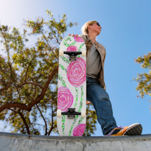 Green and Pink Flower Vines Skateboard