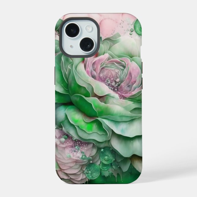 Green and Pink Giant Roses  iPhone 15 Case (Back)