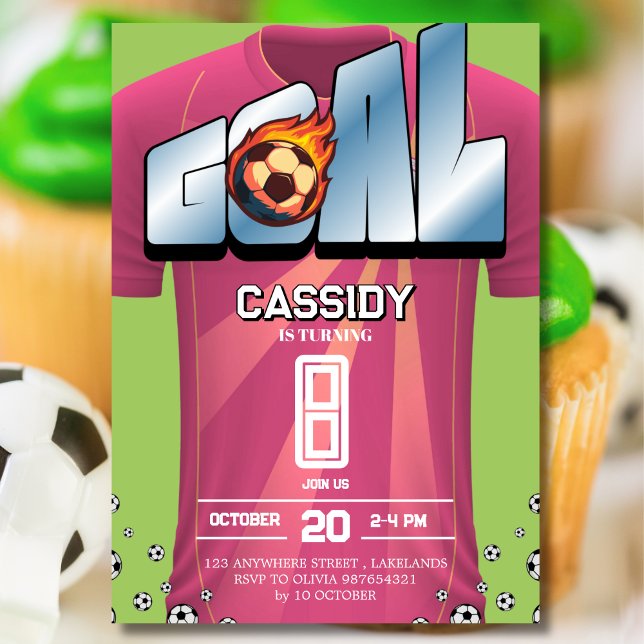 Green and Pink Girl Soccer Shirt Birthday Party  Invitation (Creator Uploaded)
