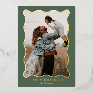 Green and Pink Gold Wavy Frame Holiday Photo Card