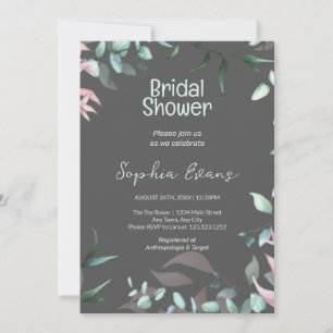 Green and Pink Greenery Grey Bridal Shower Invitation