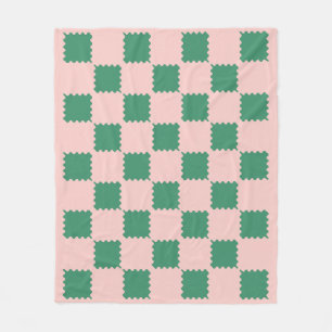 Green and Pink Groovy Check Fleece Blanket