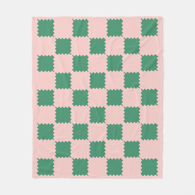 Green and Pink Groovy Check Fleece Blanket (Front)