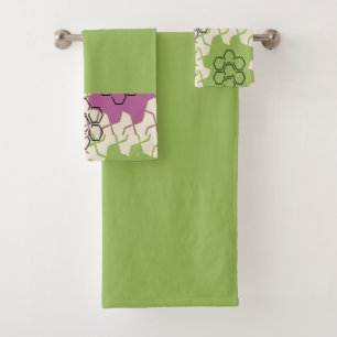 Green and Pink Hexagonal Bath Towel Set