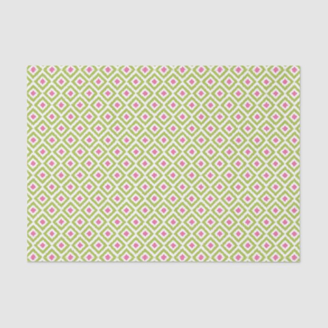 Green and Pink Ikat Diamonds Pattern Tissue Paper (Front)