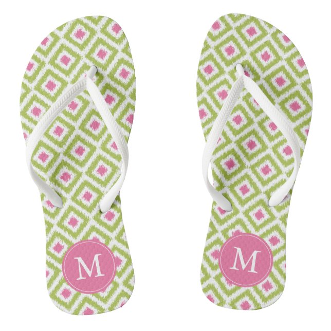 Green and Pink Ikat Pattern Jandals (Footbed)