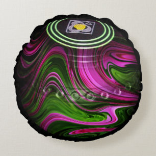 Green And Pink Lawn Bowl, Round Cushion
