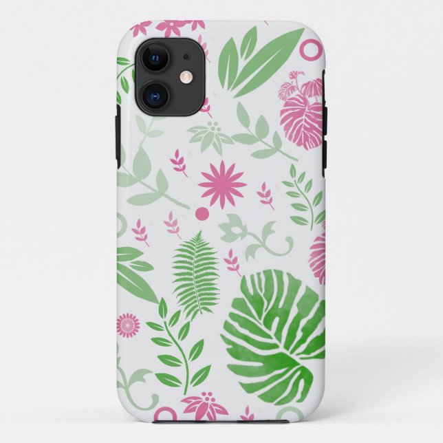 Green and pink leaves and flowers Case-Mate iPhone case (Back)