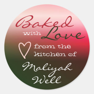 Green and Pink Ombre Colour Baked with Love Heart Classic Round Sticker