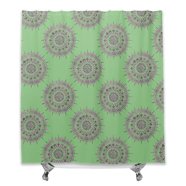 Green and Pink Painted Mandala Shower Curtain (Creator Uploaded)