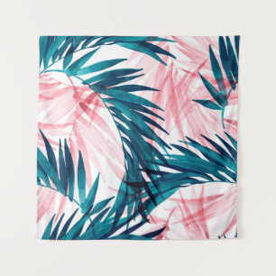 Green and pink palm leaves pattern tapestry