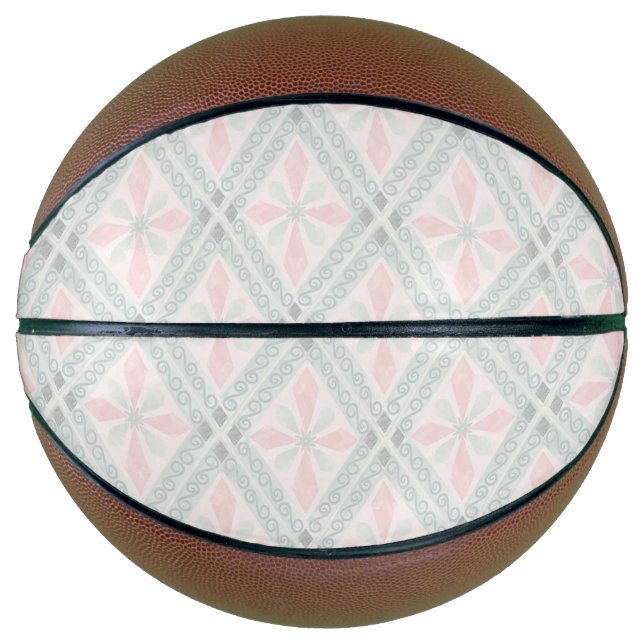 Green and pink pastel diamond pattern basketball (Front)