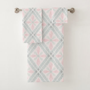Green and pink pastel diamond pattern bath towel set