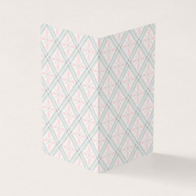 Green and pink pastel diamond pattern business card (Outside)