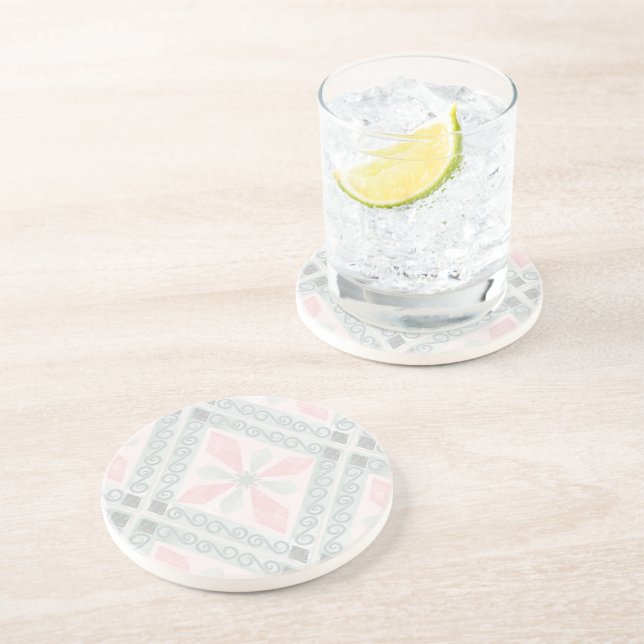Green and pink pastel diamond pattern coaster (Side)