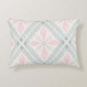 Green and pink pastel diamond pattern decorative cushion