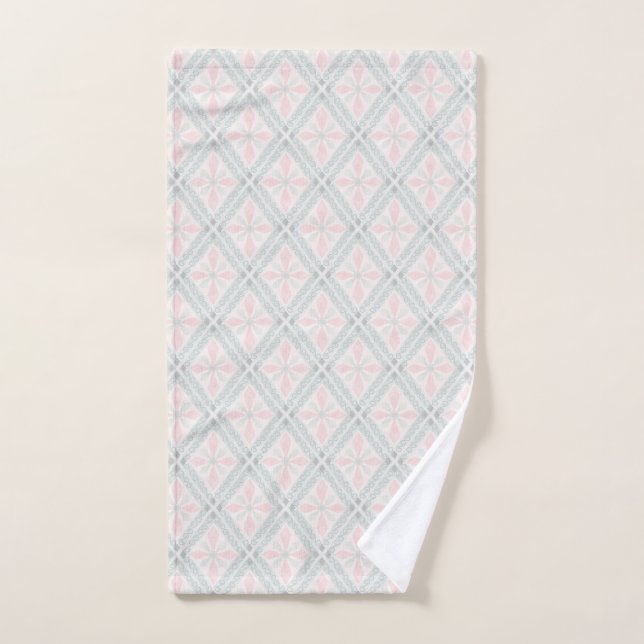 Green and pink pastel diamond pattern hand towel (Hand Towel)