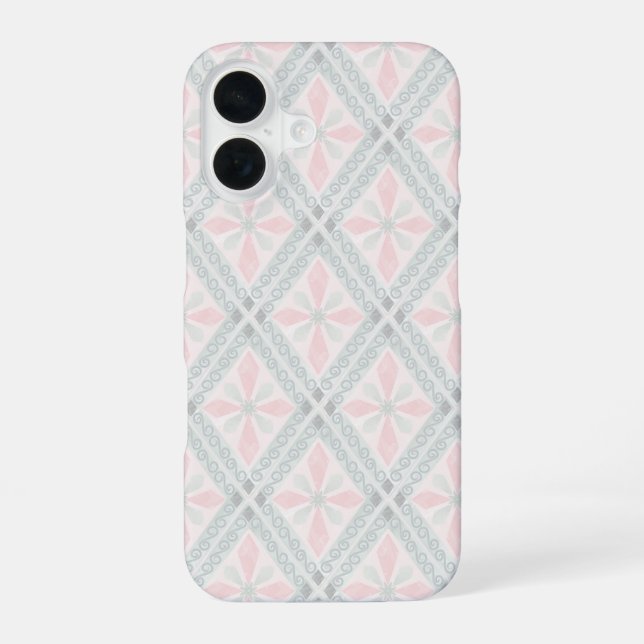 Green and pink pastel diamond pattern iPhone 16 case (Back)