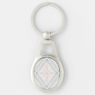 Green and pink pastel diamond pattern key ring