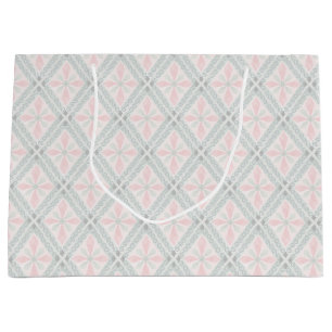 Green and pink pastel diamond pattern large gift bag