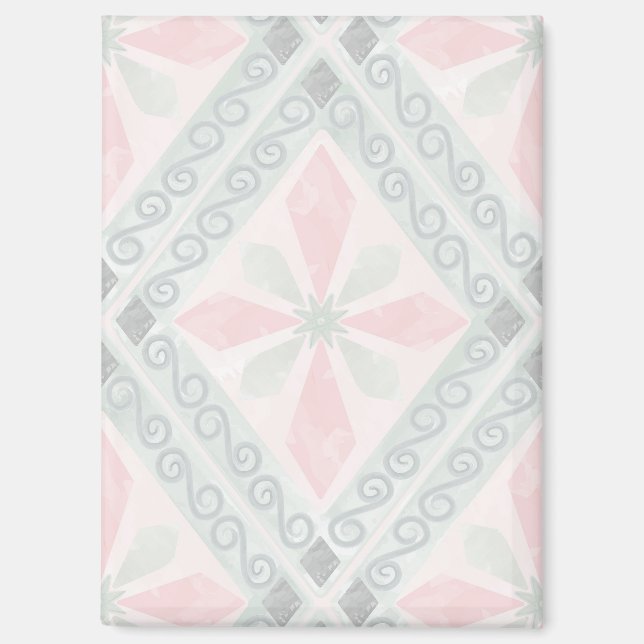 Green and pink pastel diamond pattern magnet (Front)