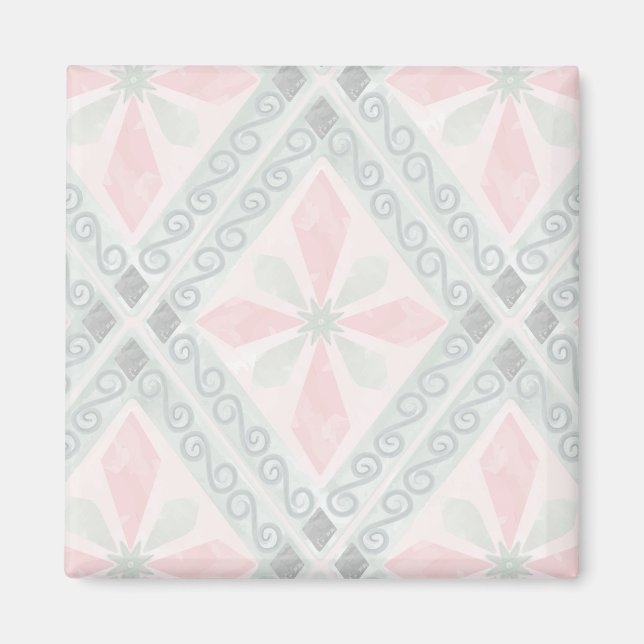 Green and pink pastel diamond pattern magnet (Front)