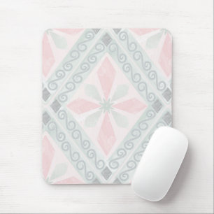 Green and pink pastel diamond pattern mouse pad