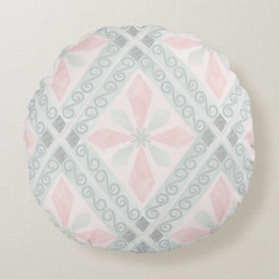 Green and pink pastel diamond pattern round cushion