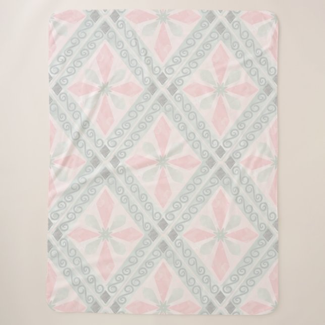 Green and pink pastel diamond pattern sherpa blanket (Front)